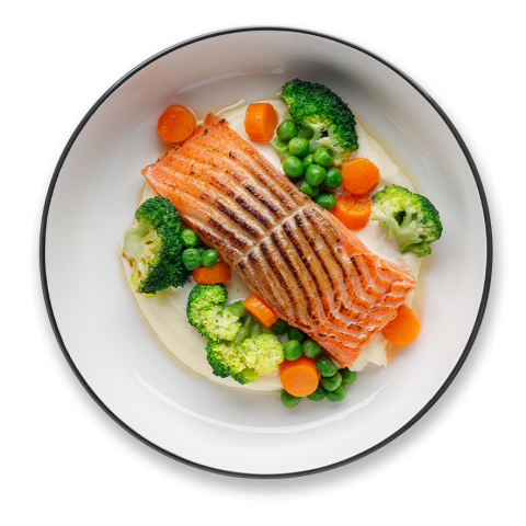 Лосось с картофельным пюре и мидиями