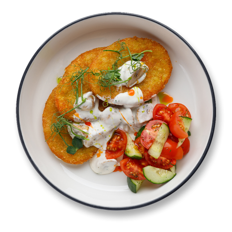 Драники с грибами и салатом